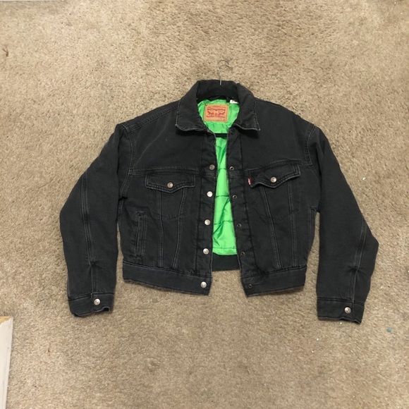 Levi's Jackets & Blazers - Levi's Black Jean Jacket with Green Lining Size Small